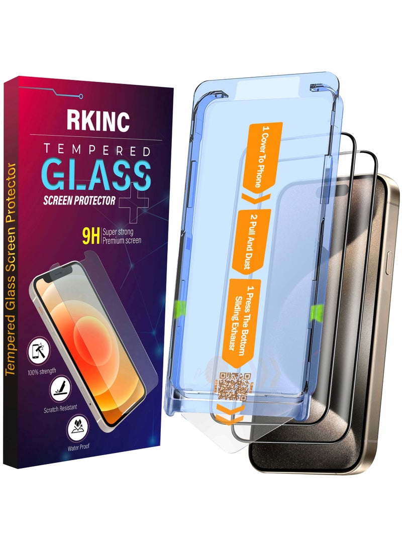 RKINC Screen Protector [2-Pack] for iPhone 15 Pro  [Automatic Installation] Tempered Glass HD [10X Military Grade Protection] Scratch-Resistant, Shatter-Proof - Image 1